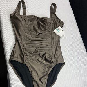 NWT Calvin Klein Metallic Bronze One-Piece Swimsuit Size 16